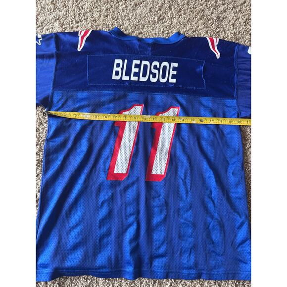 Vintage NFL New England Patriots 11 Bledsoe Starter USA Made Blue Youth L Jersey - Picture 7 of 8